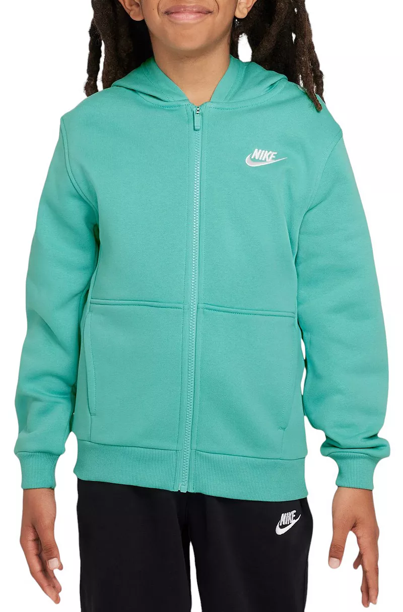

Флисовая худи с молнией во всю длину Nike All Kids Fit Sportswear Club, цвет Green Frost/White