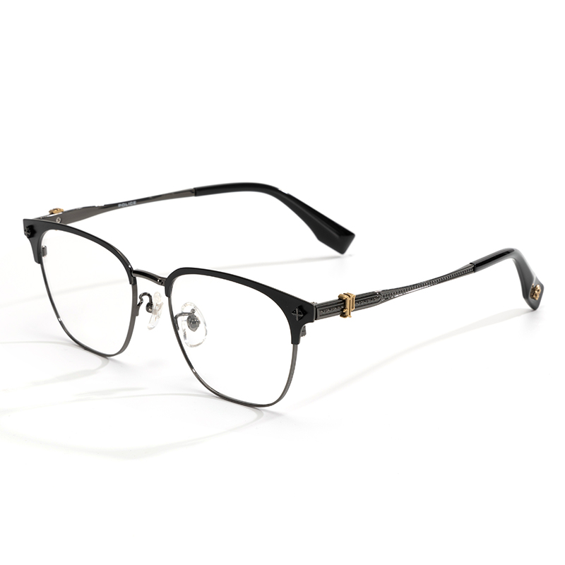 

Police Титановые очки в стиле бровей унисекс черные, VPLT24K-0703 Semi-Matte Black+Bright Deep Gunmetal