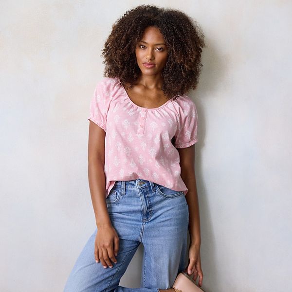 

Женский топ с рукавами-фонариками Lc Lauren Conrad, Pink Payton Stamp