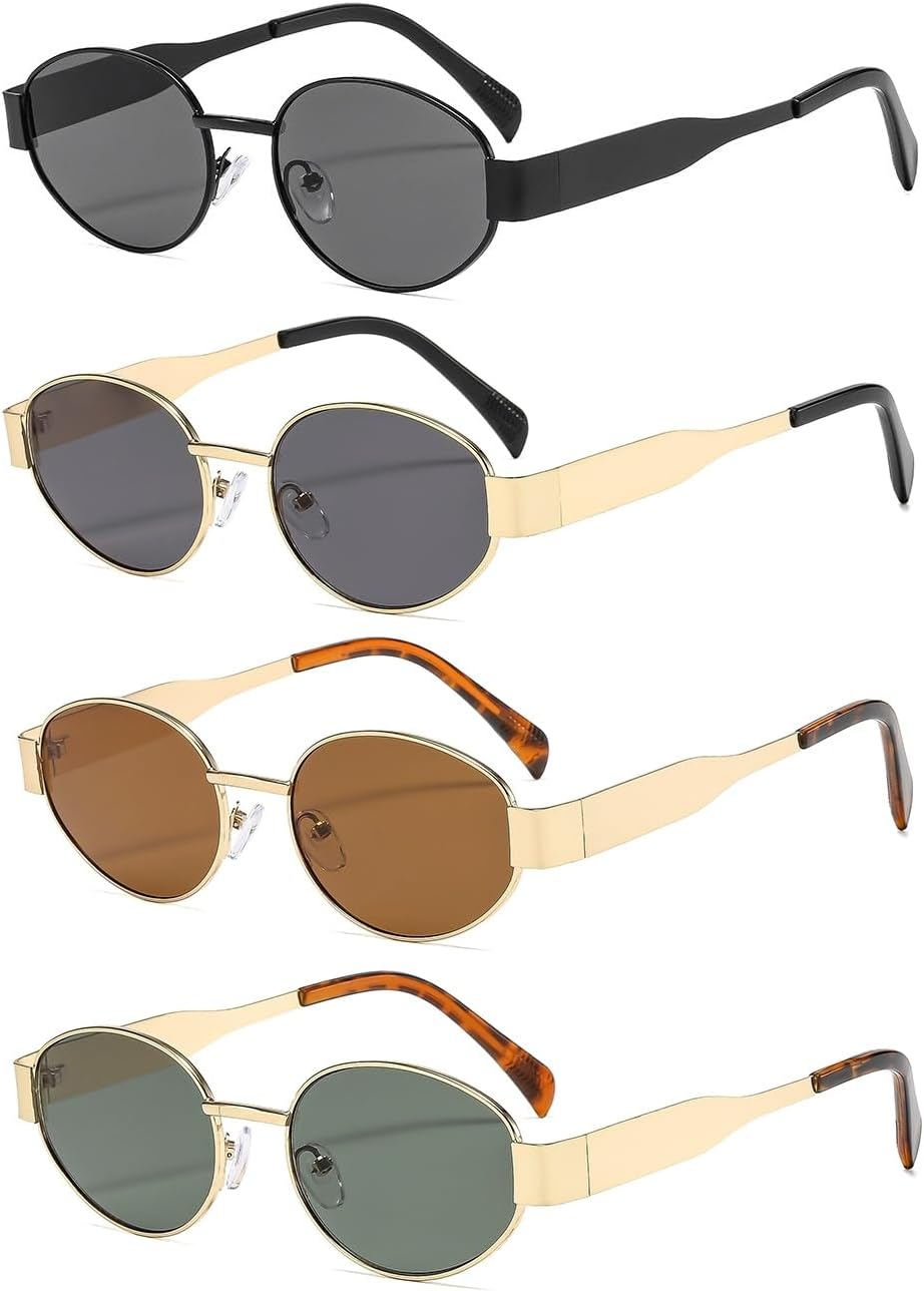 

Ретро овальные солнцезащитные очки для женщин и мужчин в стиле 90-х, модные солнцезащитные очки в золотой металлической оправе, маленькие круглые классические очки ISIUINN, Black+gold Grey+gold Brown+gold Green