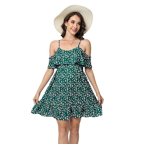 

Платье для кормления с рюшами на рукавах и принтом ромашек Kojooin, Green