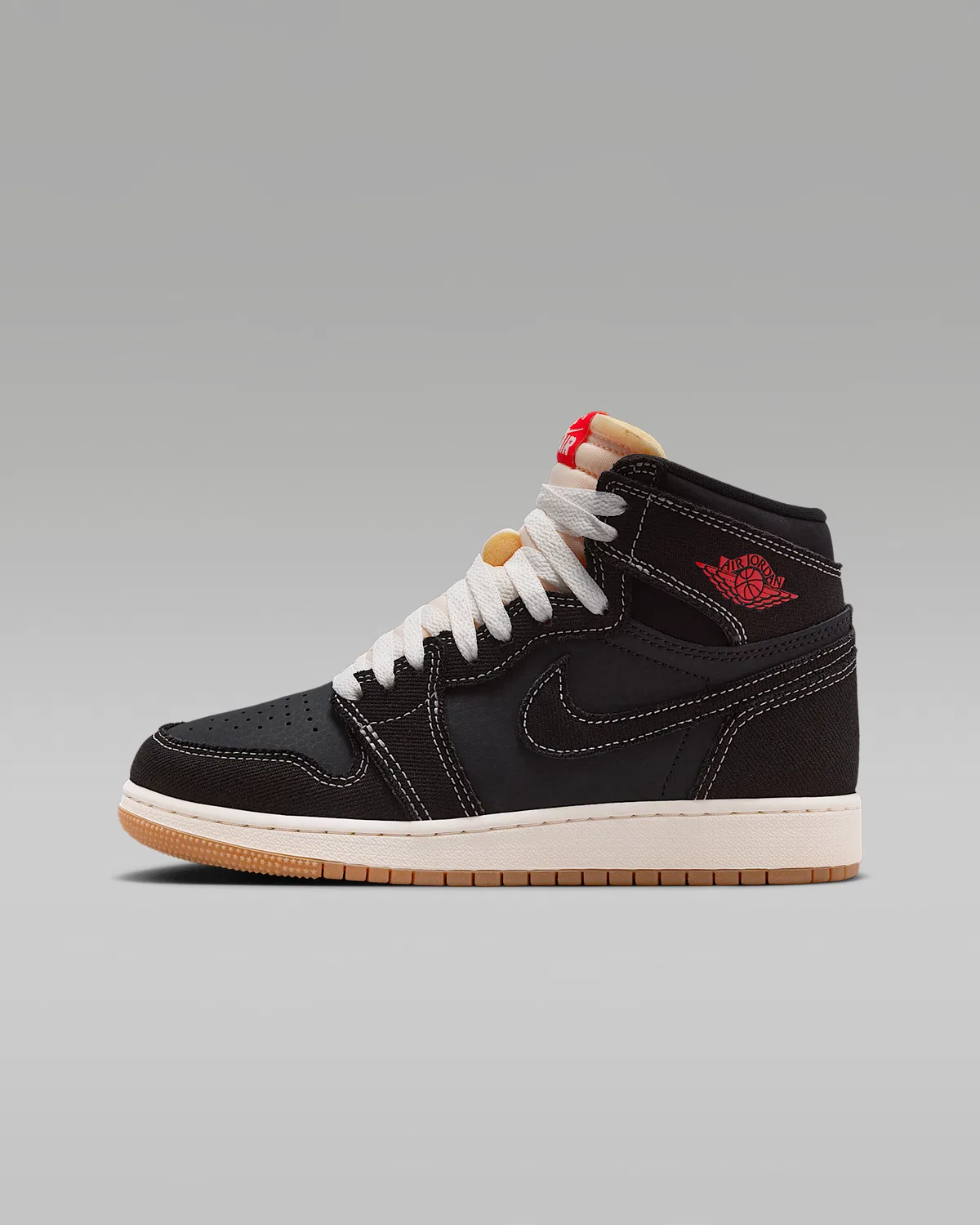 Кроссовки Air Jordan 1 Retro High OG для старших детей, Black/Sail/Gum Medium Brown/University Red