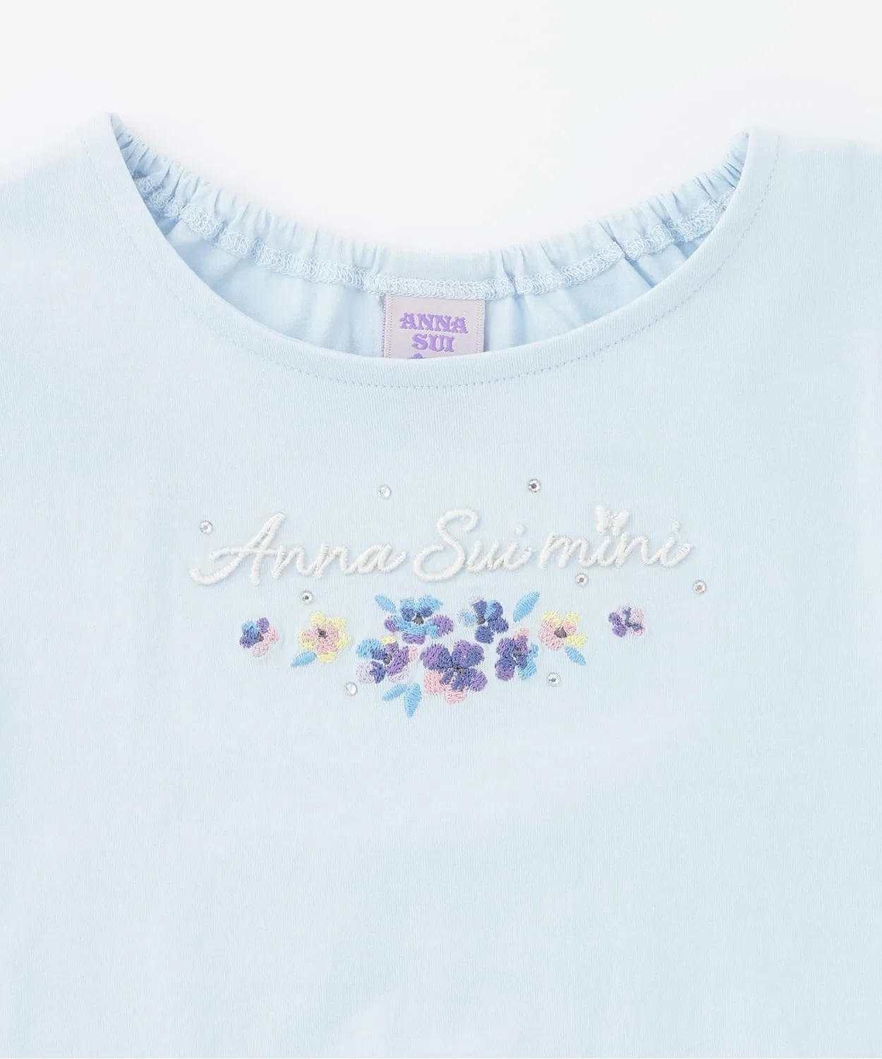 Детская футболка с вышивкой и кружевным низом ANNA SUI mini белая — фото 3