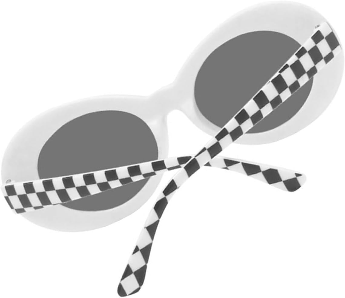 

Солнцезащитные очки VALICLUD овальной формы в стиле ретро с клетчатым рисунком для женщин и мужчин, белая оправа, серые линзы, защита от УФ-излучения, подходят для путешествий и вечеринок, Multi