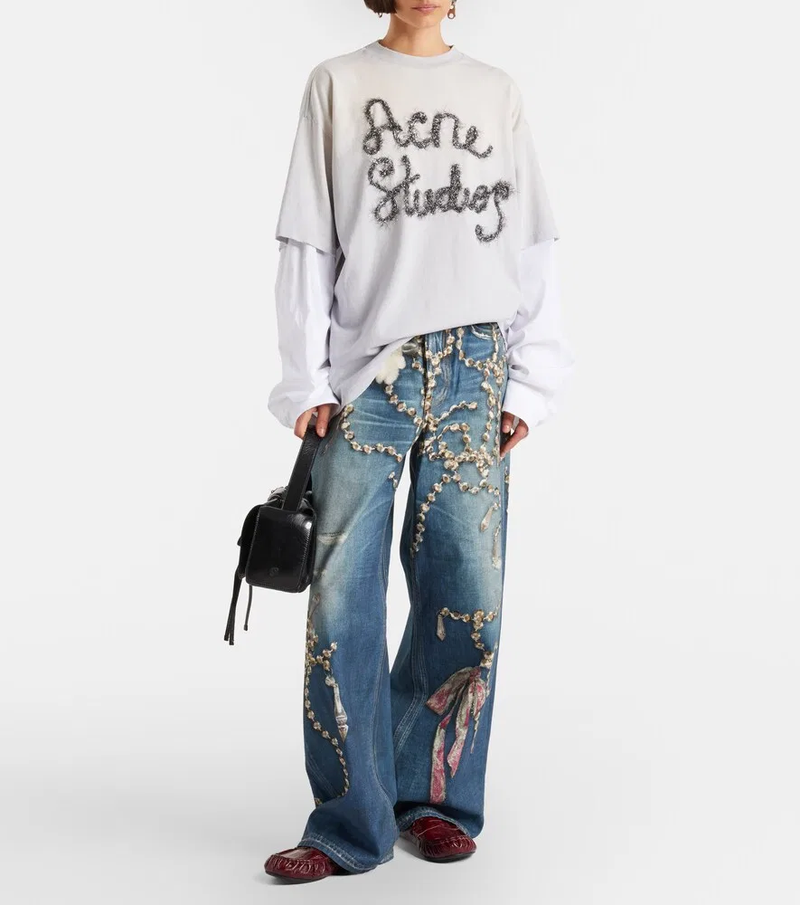 Многослойная хлопковая футболка Edra Acne Studios, серый — фото 2