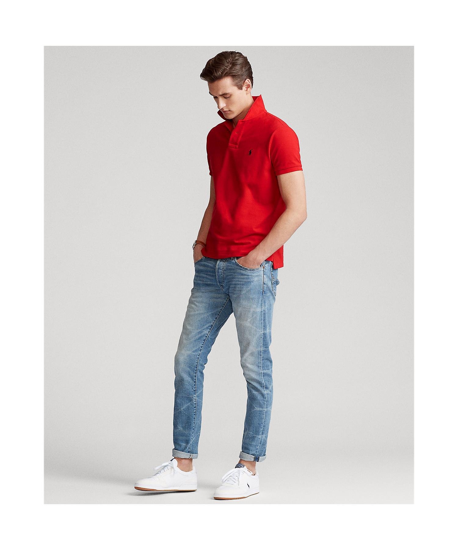 Поло-рубашка из сетчатой ткани приталенного кроя, сшитая. Polo Ralph Lauren, 600 Red — фото 3