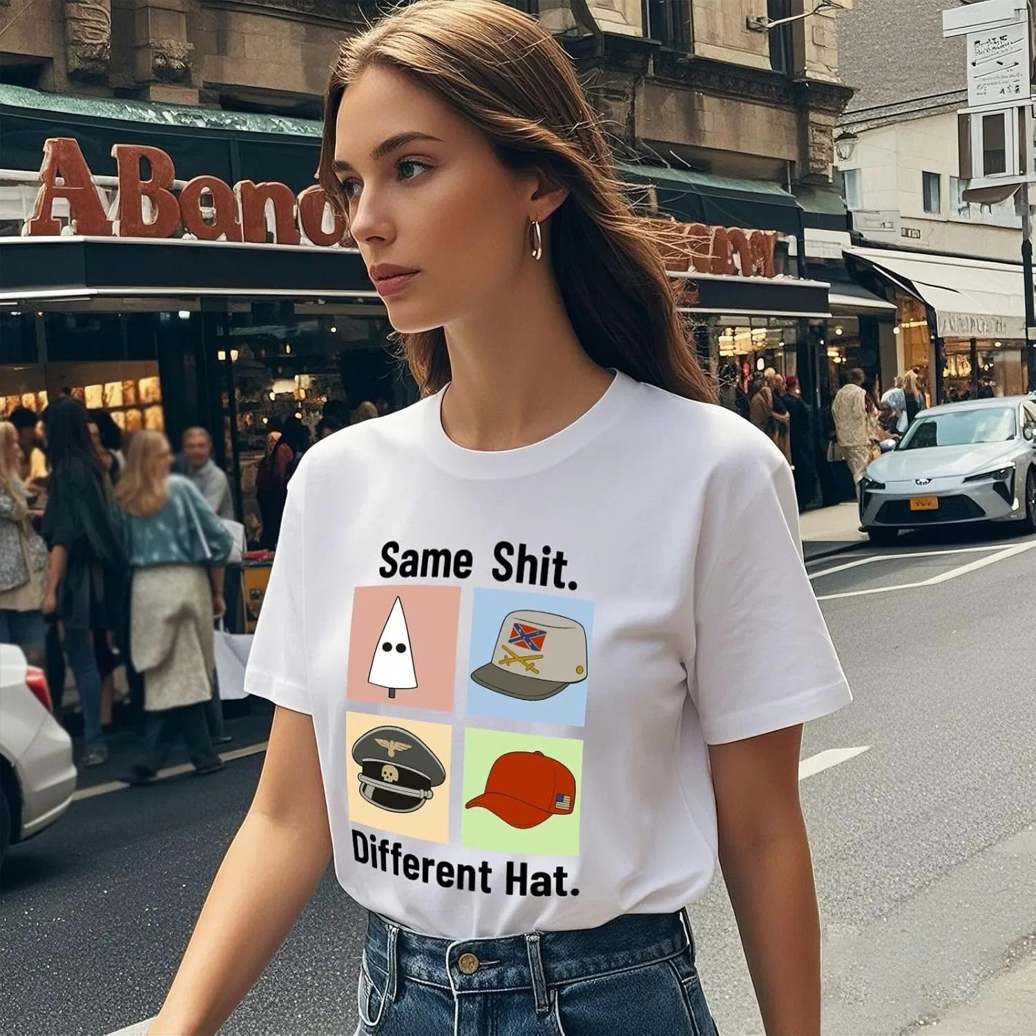 Футболка Same Shit Different Hat для женщин с принтом Generic, белый — фото 3