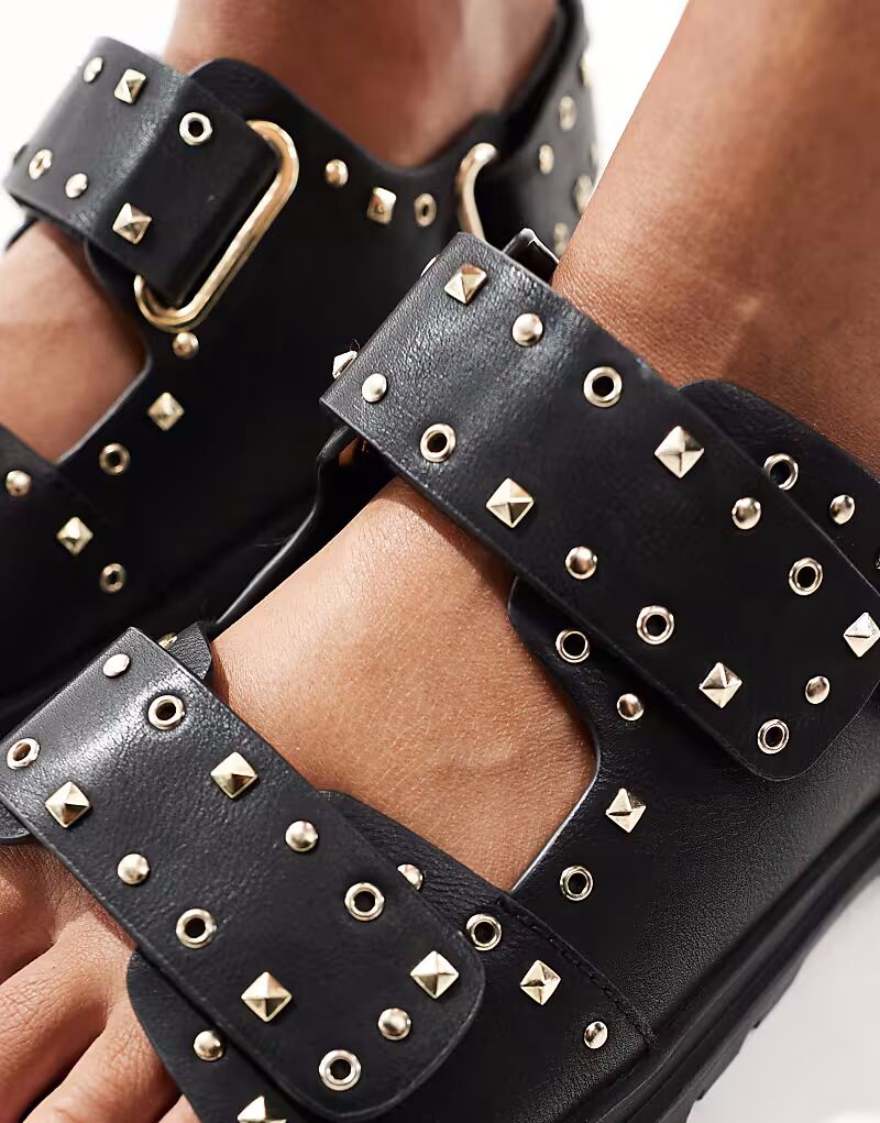 Массивные сандалии ASOS DESIGN Fuse с золотой фурнитурой черного цвета — фото 3