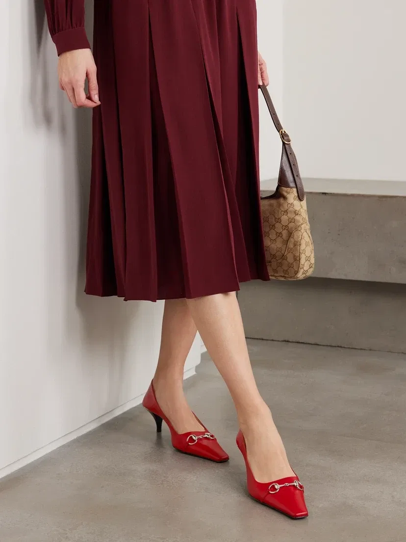 Кожаные туфли-лодочки Vittoria со складной пяткой и пряжкой-трензелем GUCCI, красный — фото 2