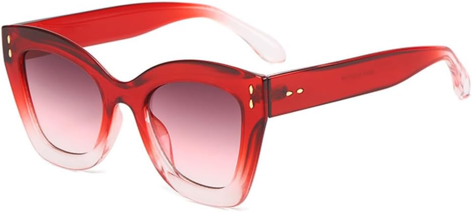 

Солнцезащитные очки «кошачий глаз» для женщин, защита от УФ-излучения UV400, ретро-очки с заклепками, солнцезащитные очки для мужчин с градиентным переходом цвета HDUBFY, Red Gray Pink