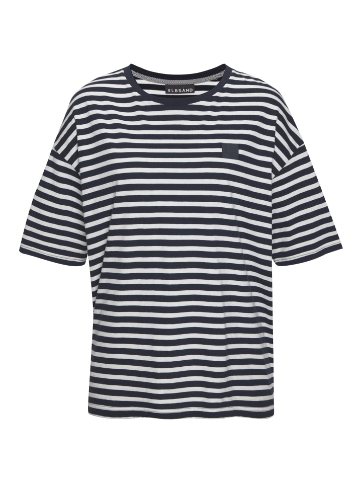 

Футболка в темно-синюю и кремовую полоску ELBSAND, Бежевый, Футболка в темно-синюю и кремовую полоску ELBSAND