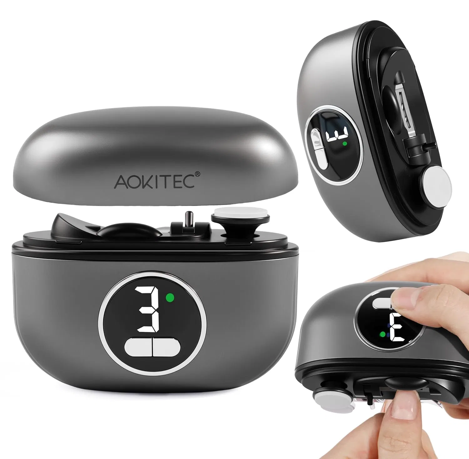 Электрический прибор для стрижки ногтей Aokitec 2-в-1 с двойным лезвием и LED-подсветкой Aokitec, Graues Design