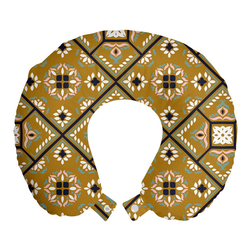 

ABAKUHAUS Абстрактная дорожная подушка для шеи, мозаика из цветочных фигур, пенопластовые дорожные принадлежности для самолета и автомобиля, 30х30 см, бледно-кофейный и разноцветный