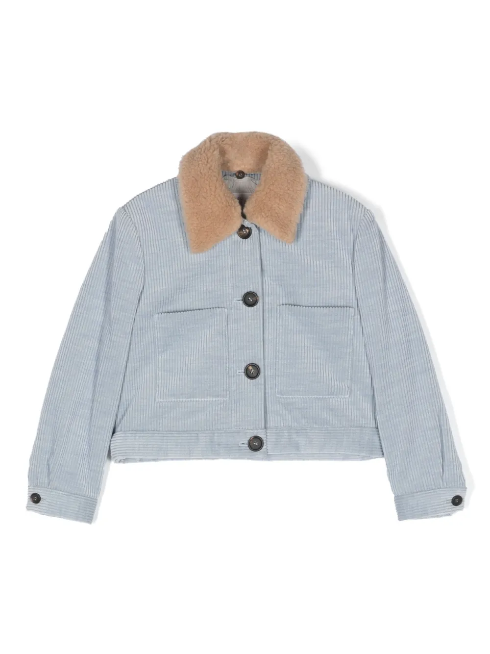 

Вельветовая куртка-рубашка на пуговицах Brunello Cucinelli Kids, синий