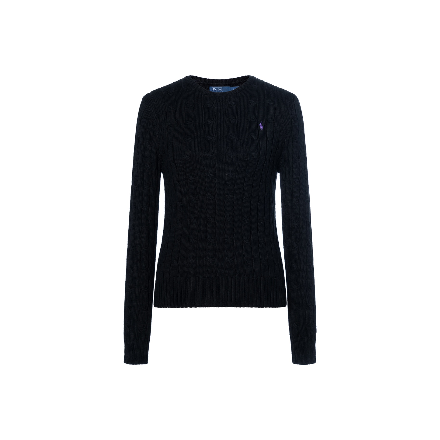 

Свитер с вышитым логотипом и косой вязкой Polo Ralph Lauren, черный