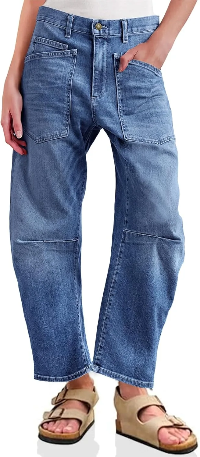 

PLNOTME Женские джинсы-бочонок с высокой посадкой и широкими штанинами