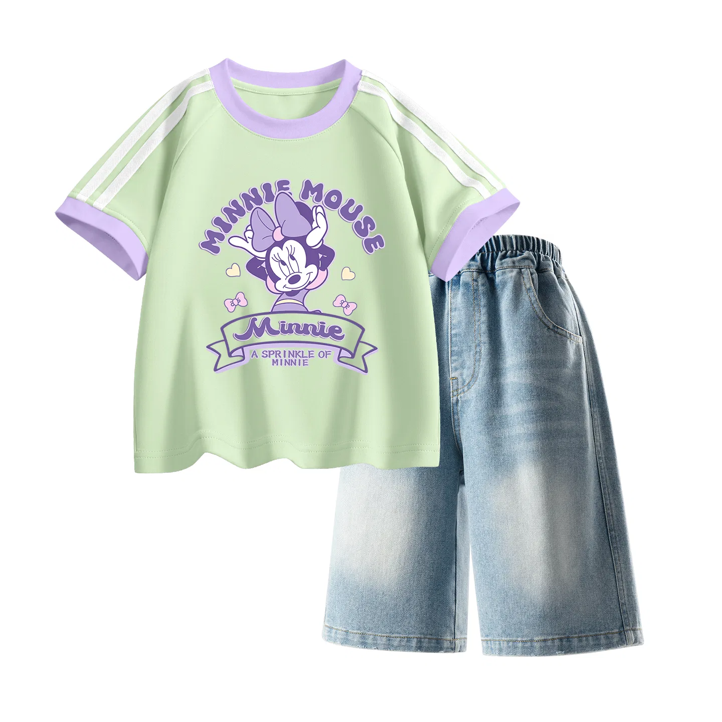 Детский спортивный костюм Casual Sportswear 2 Piece Set Disney, Di Color Tape Milk Green+Solid Color Denim Blue