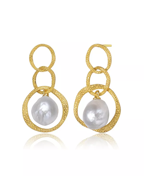 

Современные серьги из стерлингового серебра 14 карат с покрытием из золота и настоящим пресноводным жемчугом Genevive, gold