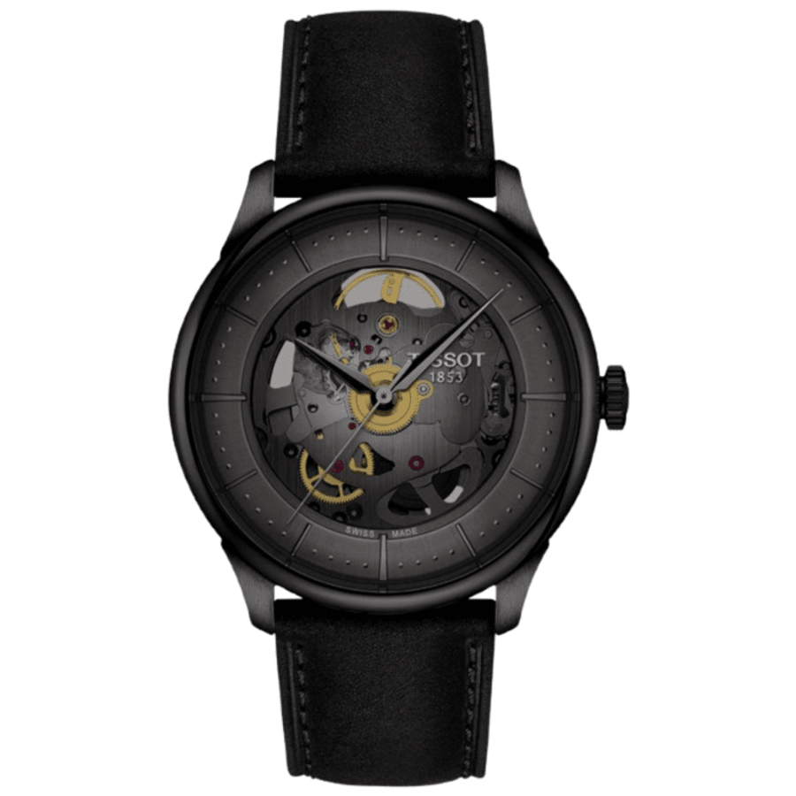 

Мужские часы Tissot Chemin Des Tourelles Powermatic 80 Skeleton с серым циферблатом и кожаным ремешком T139.836.36.441.00