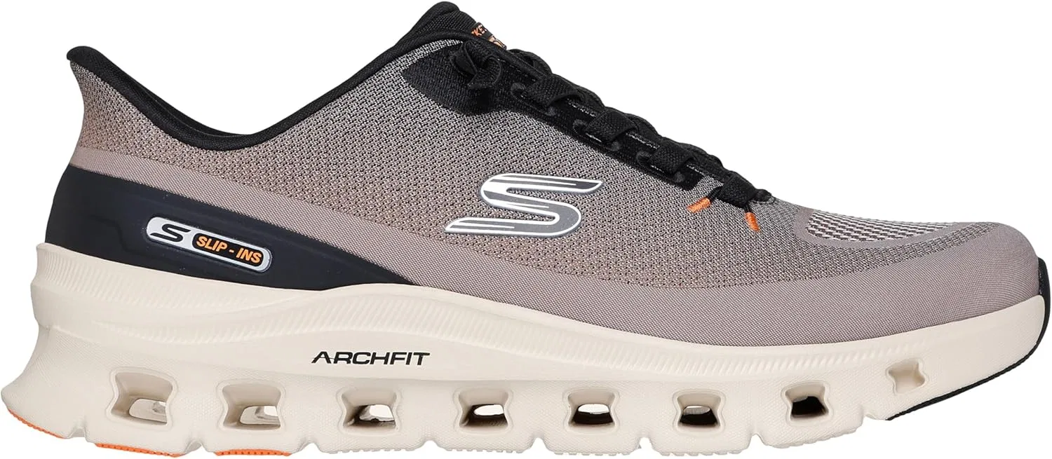 Мужские кроссовки Skechers Arch Fit Glide-Step Pro Hands Free Slip-in Trainers, Taupe Knit Black Pu