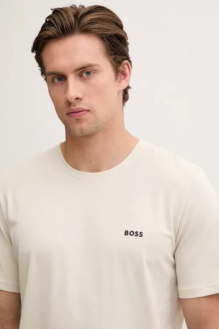 Футболка хлопковая с эластаном T-Shirt R BOSS, бежевый — фото 4