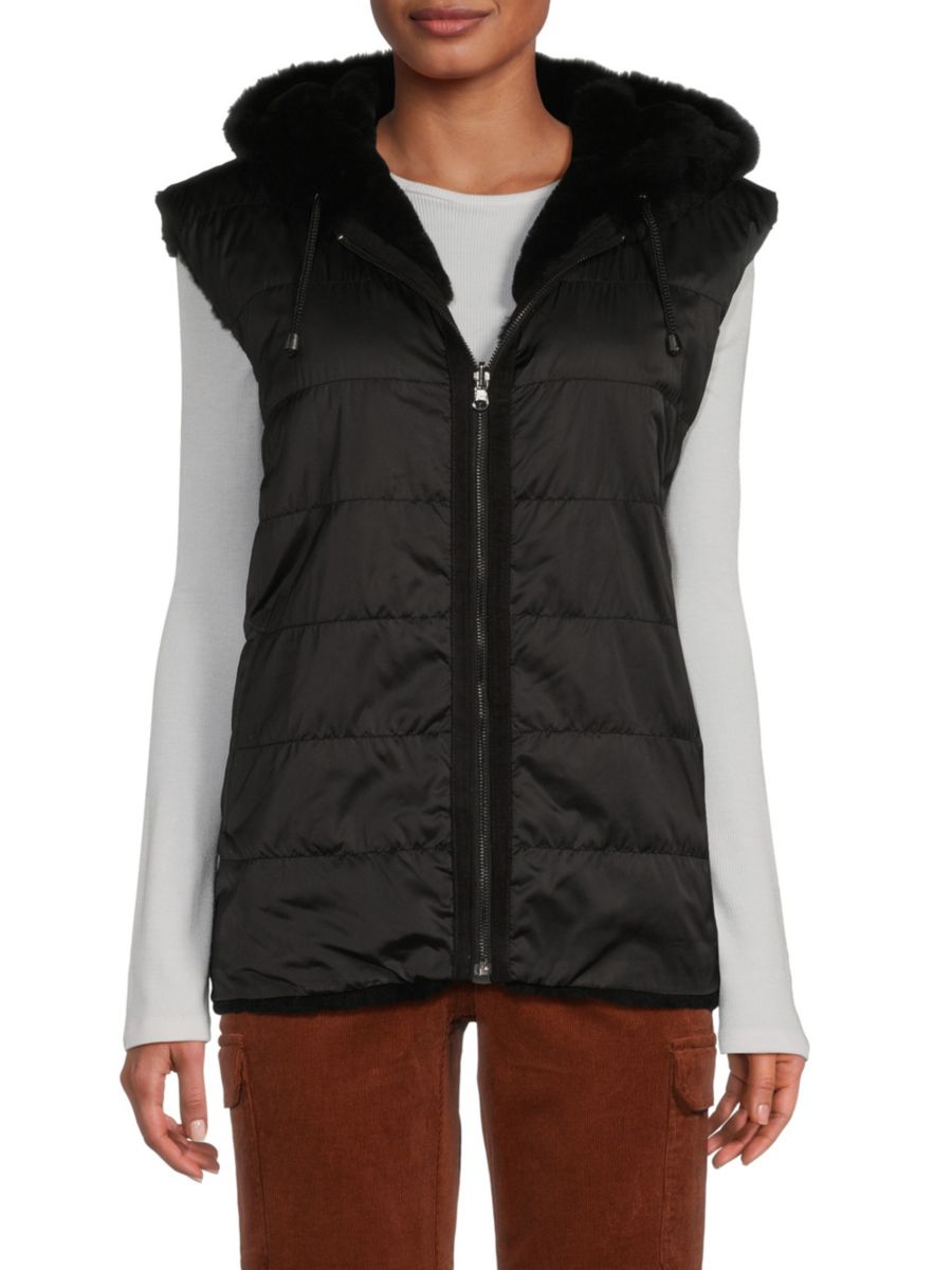 

Двусторонний жилет из овчины с капюшоном WOLFIE FURS, цвет True Black
