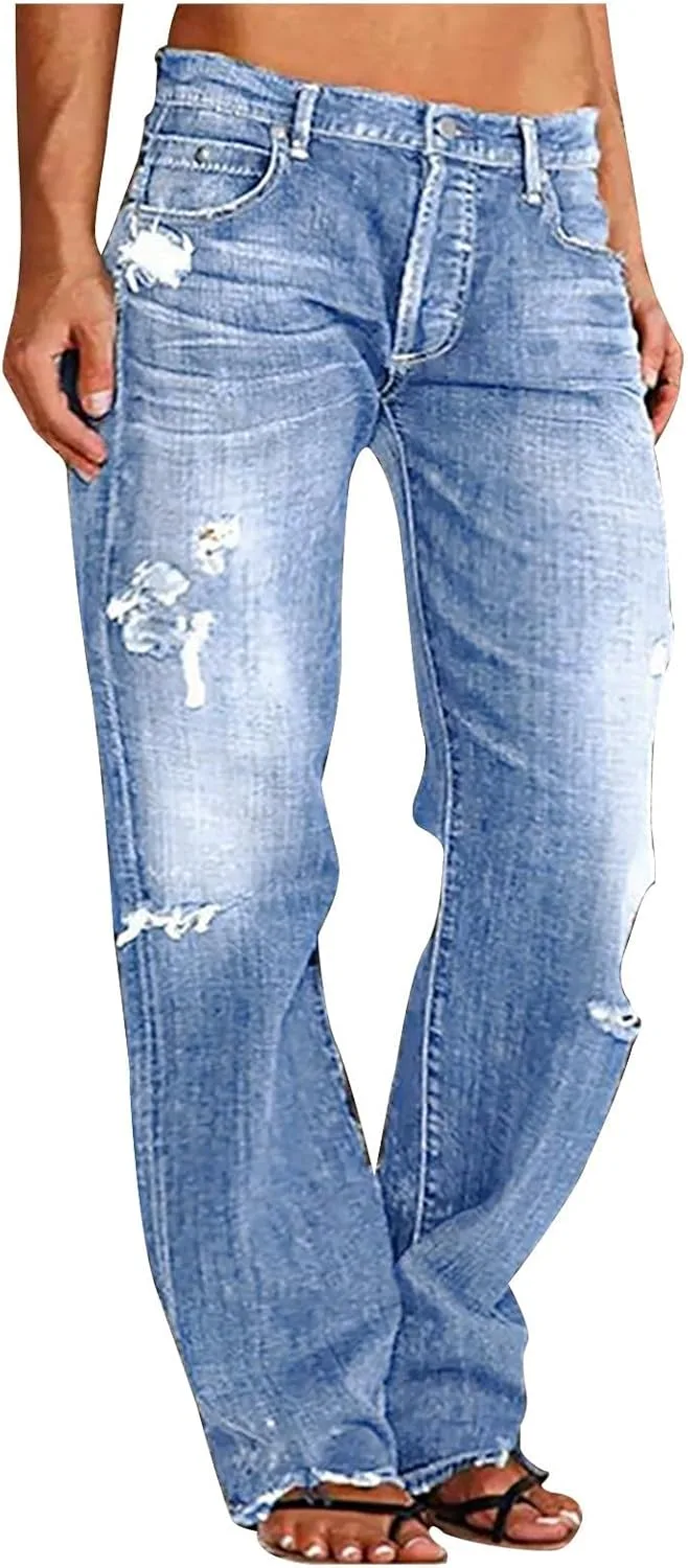 

Женские рваные джинсы Straight Leg с карманами Zzalalana