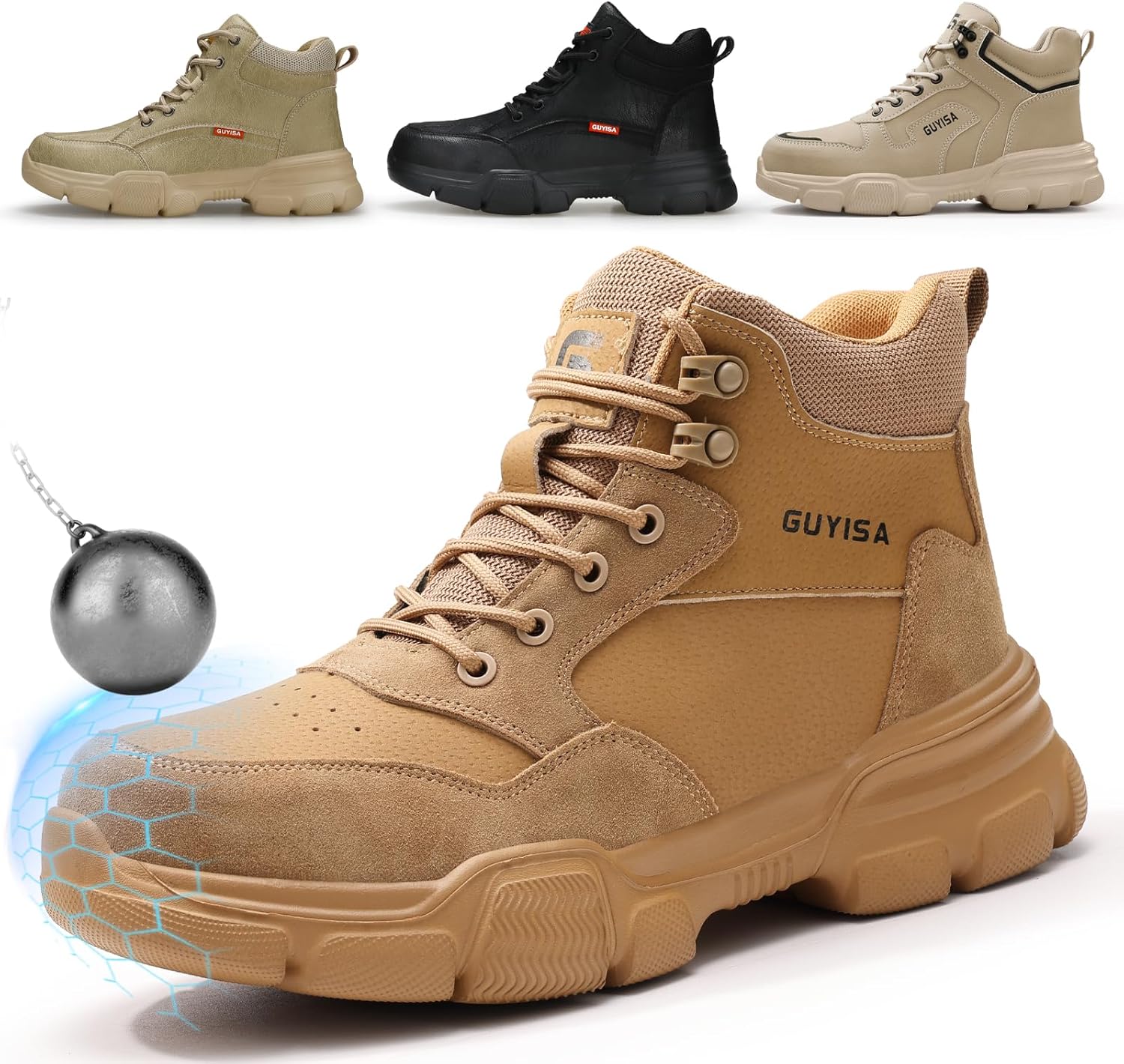 

Ботинки с стальным носком для мужчин, легкие защитные ботинки с кевларовой стелькой, водоотталкивающие, для строительства и работы на складе Dumsiyin, темно-коричневый