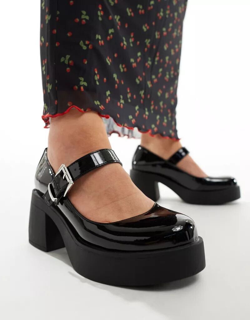 Черные лакированные туфли Мэри Джейн ASOS Sebastian на массивной подошве — фото 4