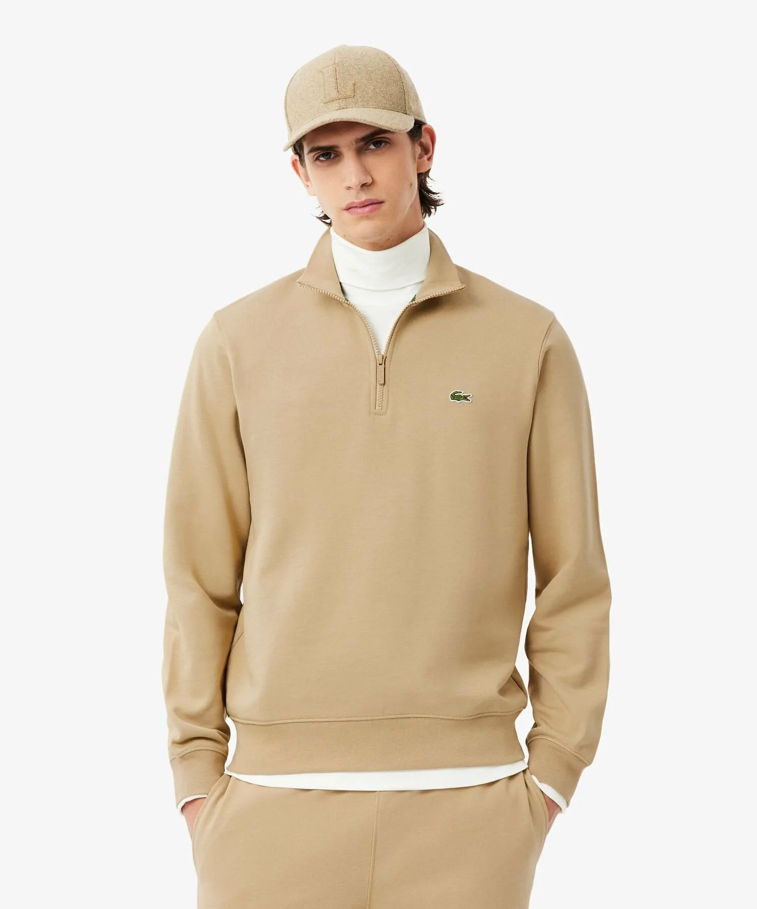 Толстовка с высоким воротником и застежкой-молнией до середины груди LACOSTE, Beige