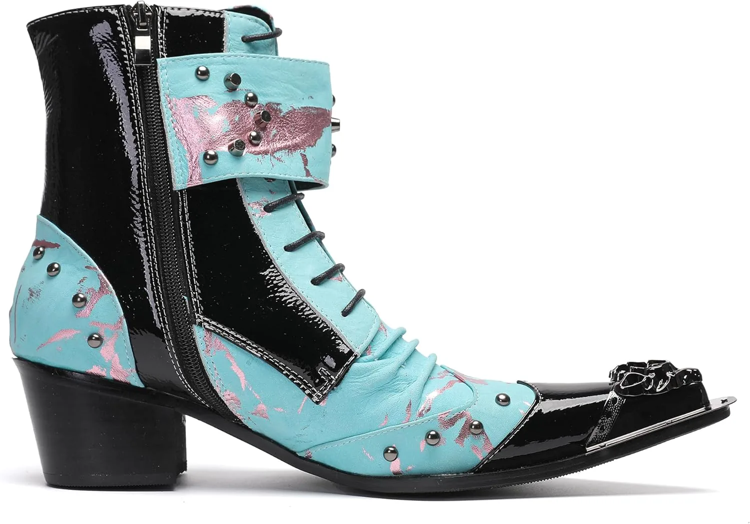 

Мужские повседневные вестерн-ботинки Santimon Mens - Средние ботинки из натуральной кожи с бусинами и металлическим носком «крыло» для выпускного, балла или дискотеки, синий