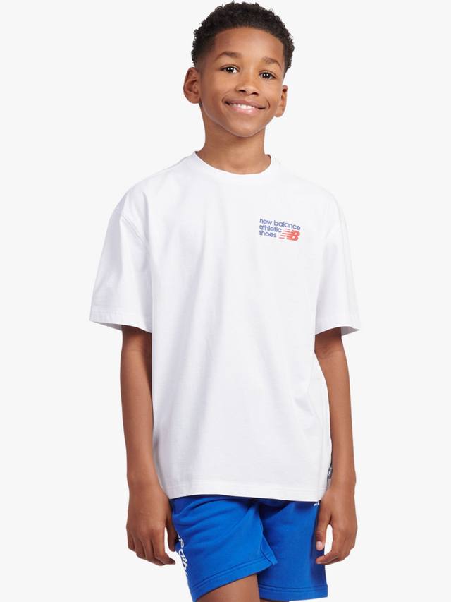 

Детская хлопковая футболка с принтом на спине New Balance, Bright White