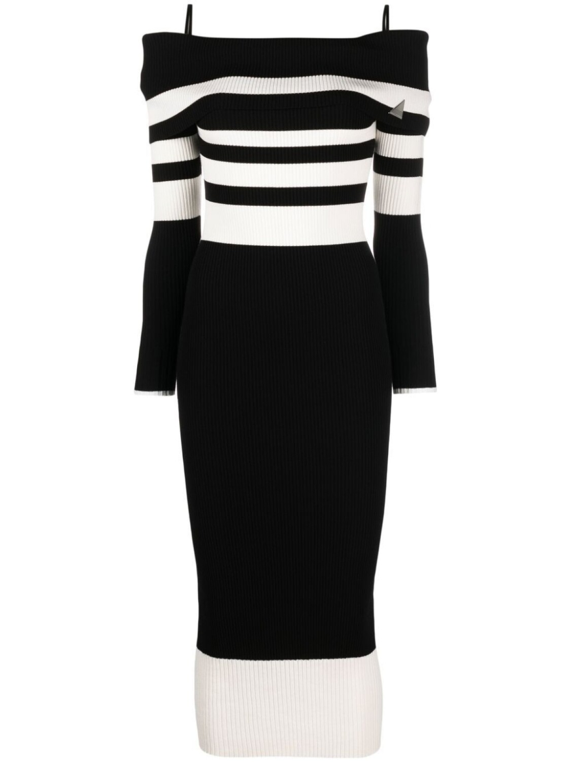 

The Attico striped off-shoulder knitted dress, черный