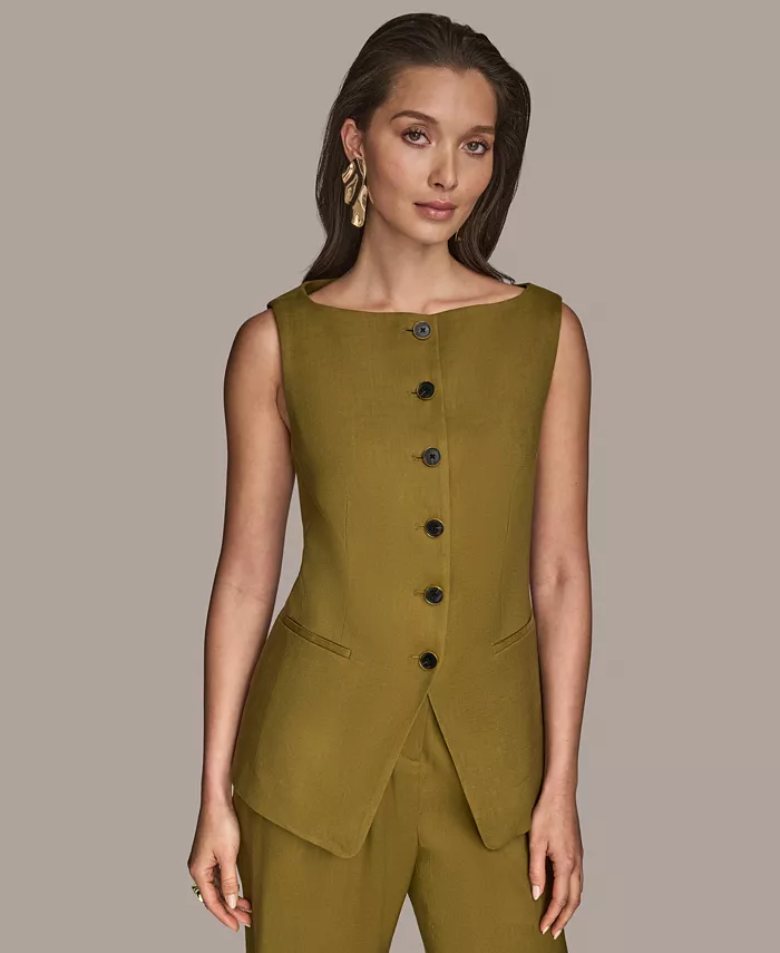 

Женский жилет из льняной смеси, Regular & Petite Donna Karan New York, зеленый