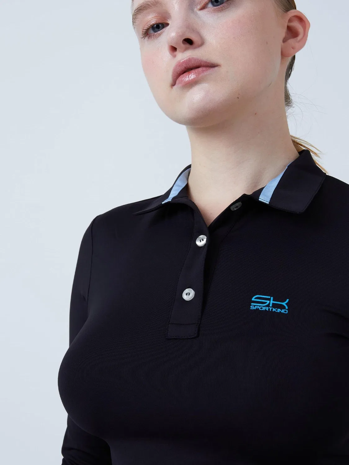 Футболка-поло с длинным рукавом Sportkind Performance Shirt, черная — фото 4