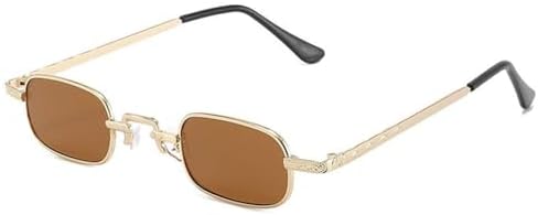 

Маленькие прямоугольные солнцезащитные очки для женщин и мужчин, модные ретро-очки в металлической оправе, винтажные панк-очки с защитой от УФ-излучения UV400 MTZJH, Gold Tea