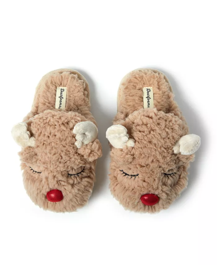 

Детские шлепанцы "Рождественский олень" Holiday Christmas Reindeer Scuff Dearfoams, коричневый/бежевый