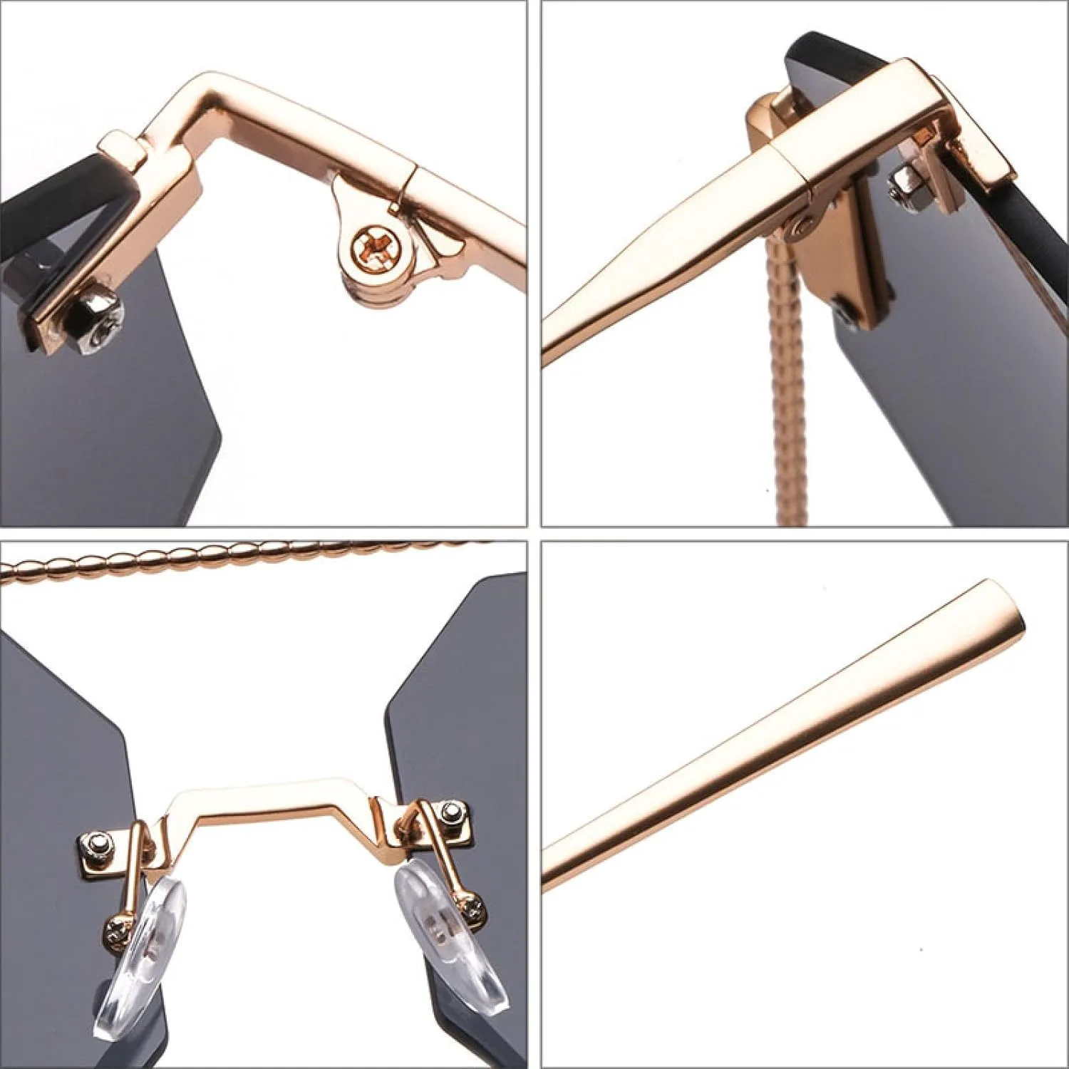 

Большие женские солнцезащитные очки без оправы, мужские солнцезащитные очки прозрачные, красные, синие, розовые, с защитой от УФ-излучения UV400 DSVIGF, Champagne