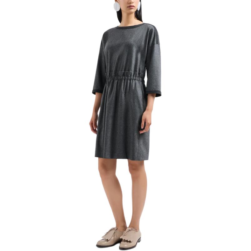 Футболка Icon Mélange из шерстяного фланели с защипами на талии EMPORIO ARMANI, серая — фото 3