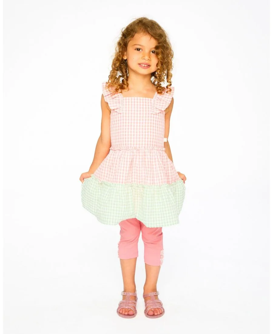Комплект для девочек: туника и хлопковые капри в клетку Deux par Deux, Peach Gingham & Peach — фото 3