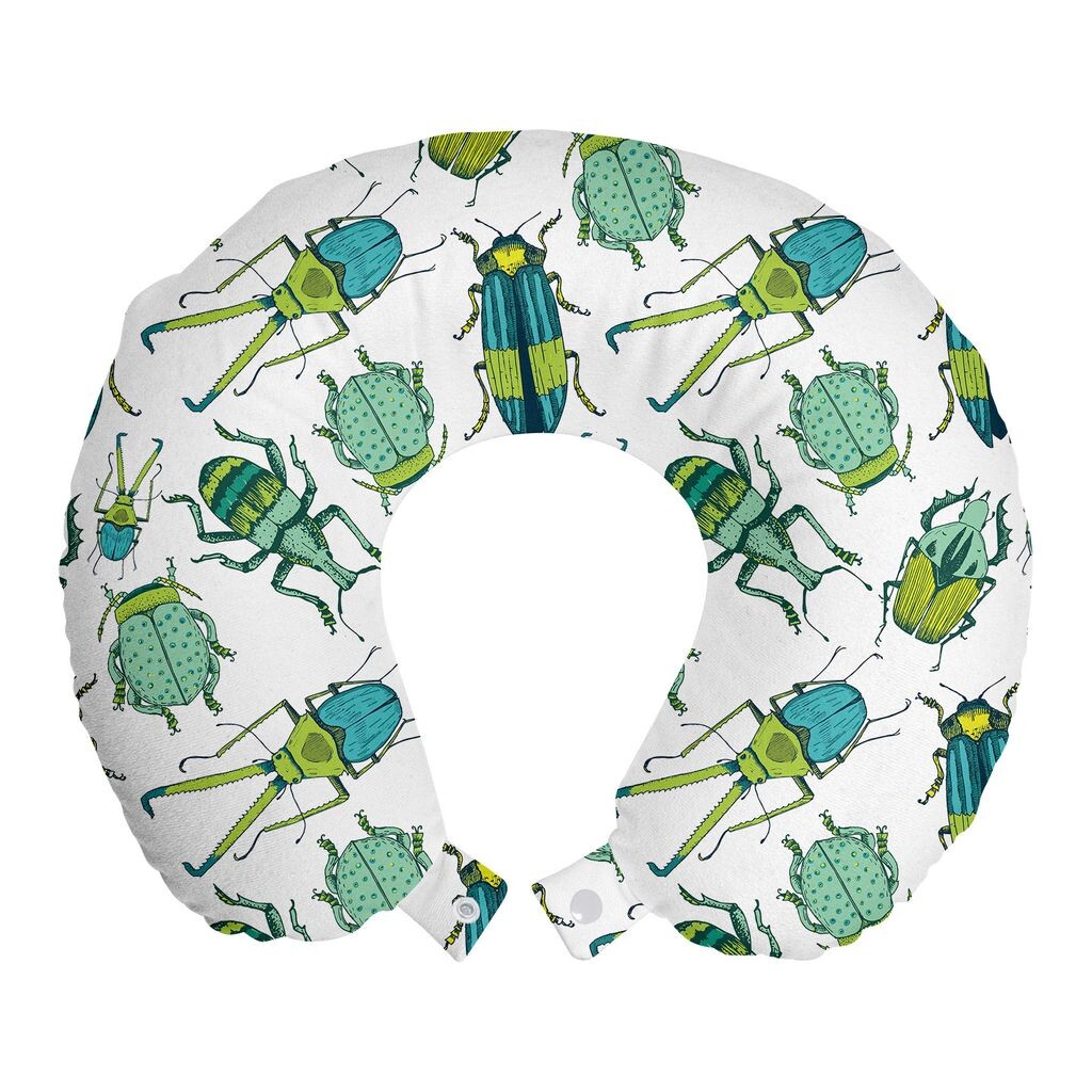 

Подушка для путешествий ABAKUHAUS Entomology, поддержка шеи, жук с высокой детализацией, пенопластовые дорожные принадлежности для самолета и автомобиля, 30x30 см, Hunter Green, мятно-зеленый