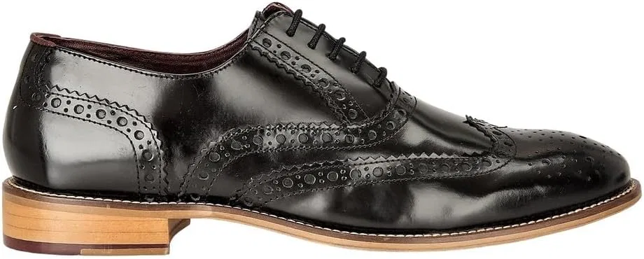 Туфли Xposed Mens Classic Genuine Leather Oxford Brogues Formal Retro Gatsby Lace Up Wingtip Shoes, Polished Black