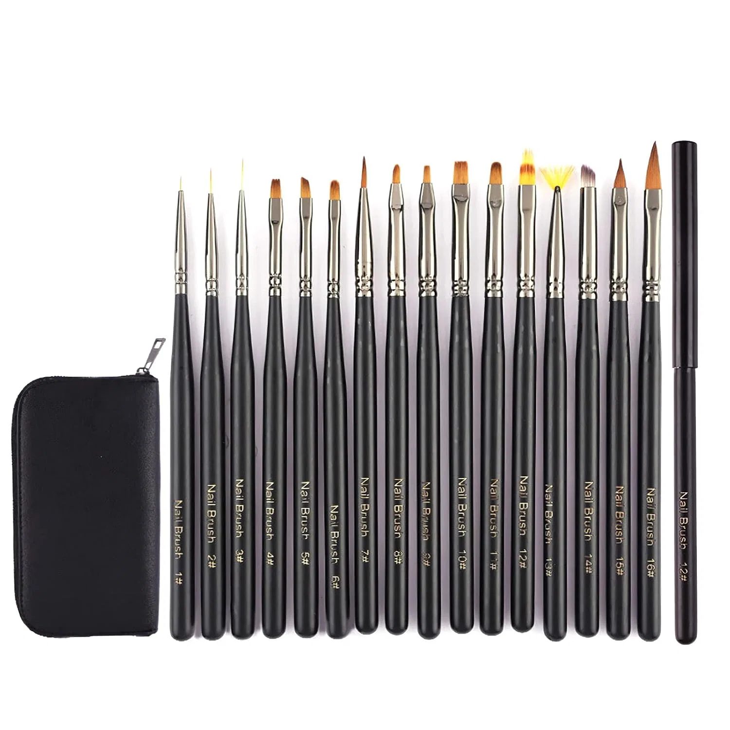 Набор из 16 кистей для дизайна ногтей LEA-SHALL Lea-Shall, Black-16 Piece Brush Full Set