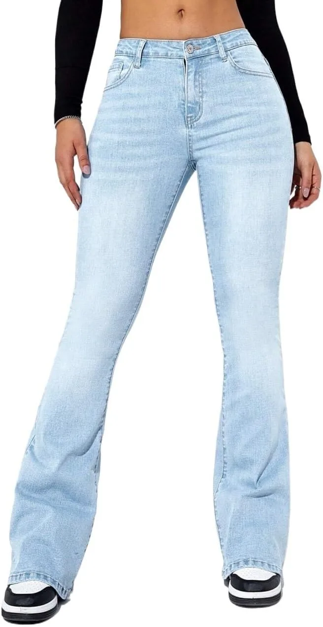 Женские джинсы с зауженным силуэтом и расклешенным низом Generic, Light Wash