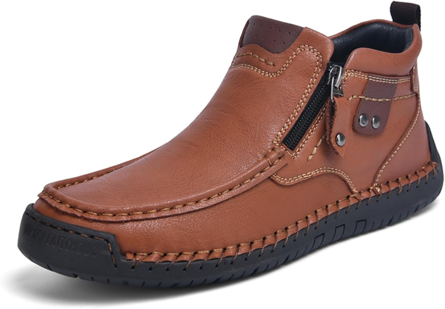 

Мужские кожаные полусапожки чукка средней высоты с боковой молнией, повседневные, удобные, с закругленным носком, нескользящие лоферы для прогулок и походов на свежем воздухе Boaobaihuo, оранжевый