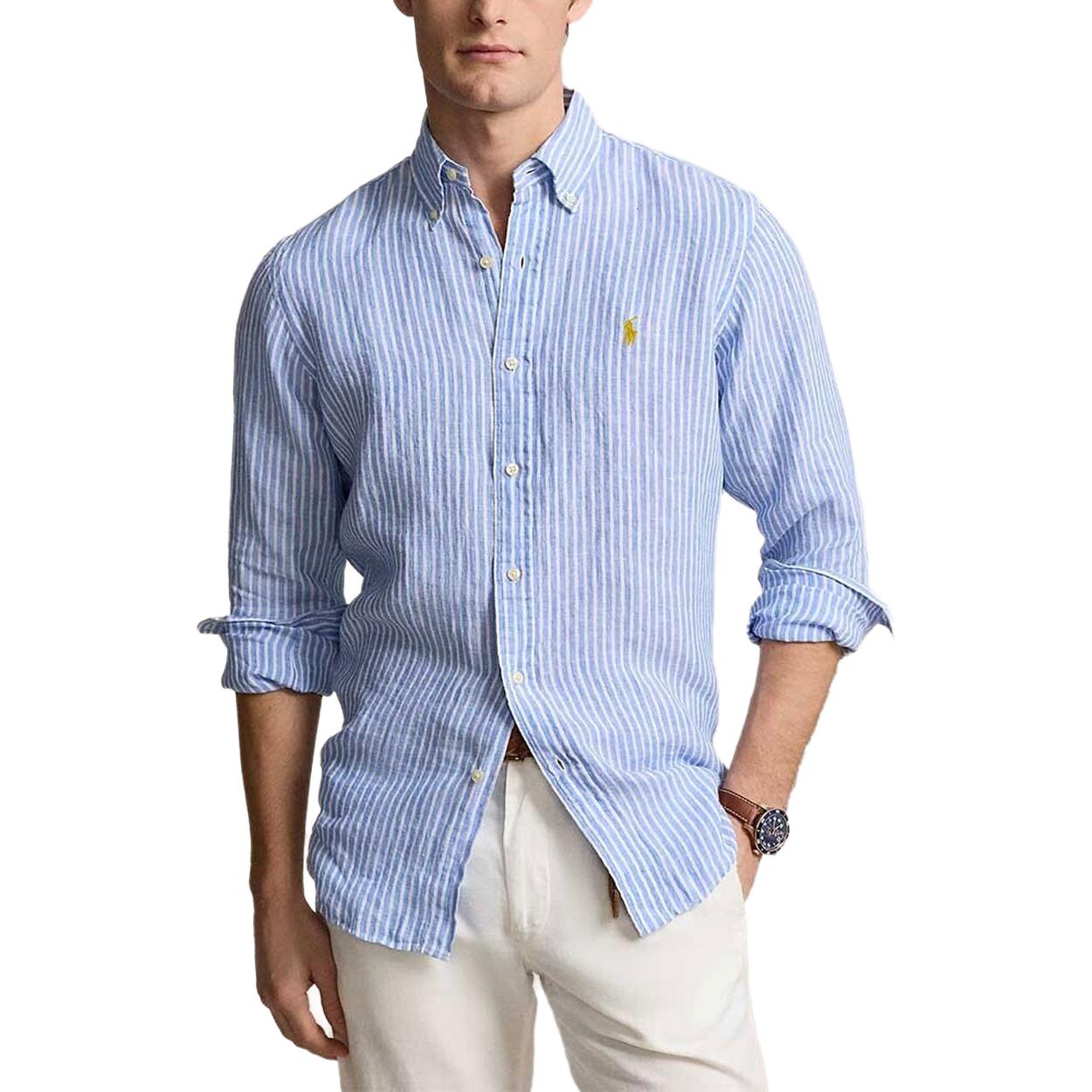 Полосатая Рубашка с Длинными Рукавами Polo Ralph Lauren, Сине-Белая — фото 4