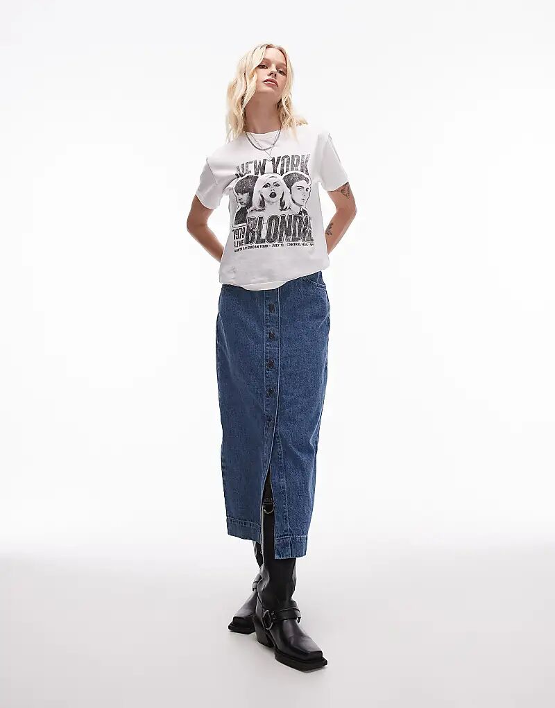 

Длинная юбка на пуговицах в средне-синем цвете Topshop