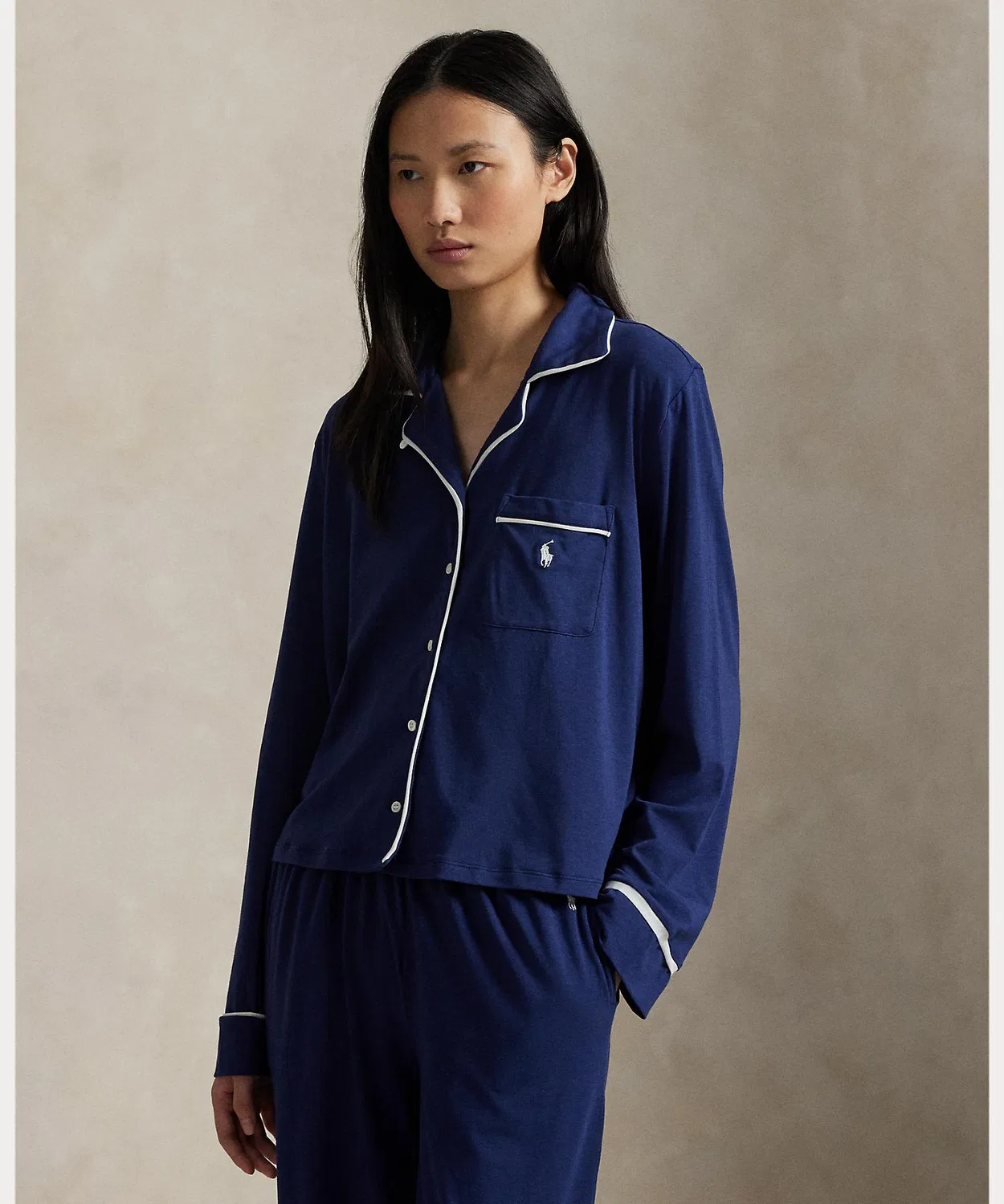 Пижама длинный рукав Ralph Lauren, комплект из рубашки и брюк, тёмно-синий — фото 3