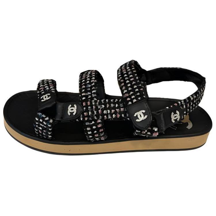 Chanel 23P SS Сандалии на одной лямке, женские, черный