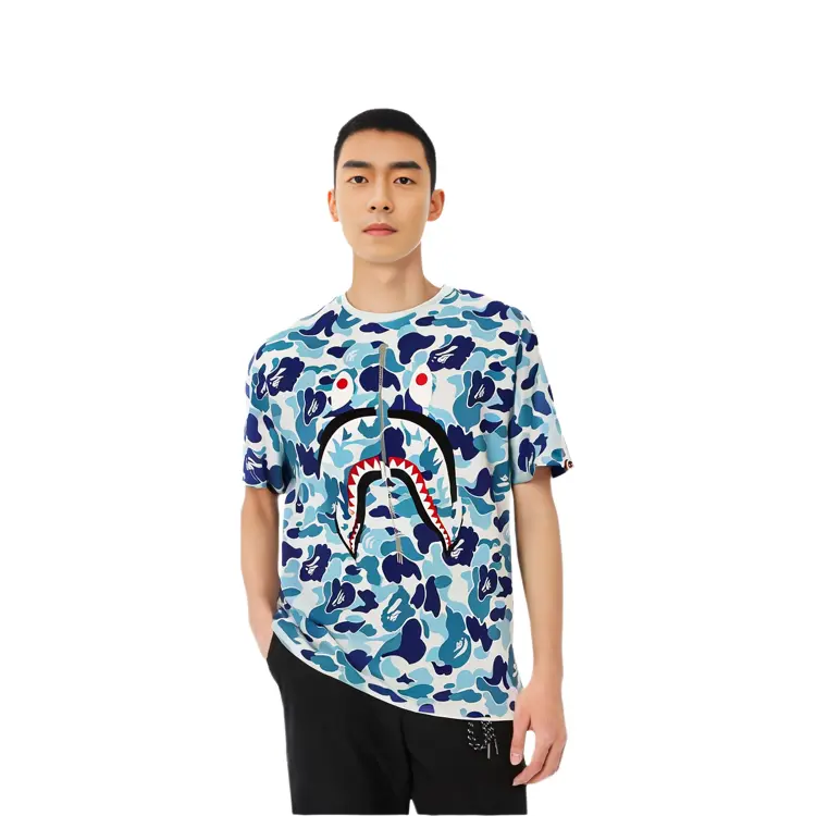 Футболка BAPE Big ABC Camo Shark синяя A Bathing Ape, зеленый — фото 3